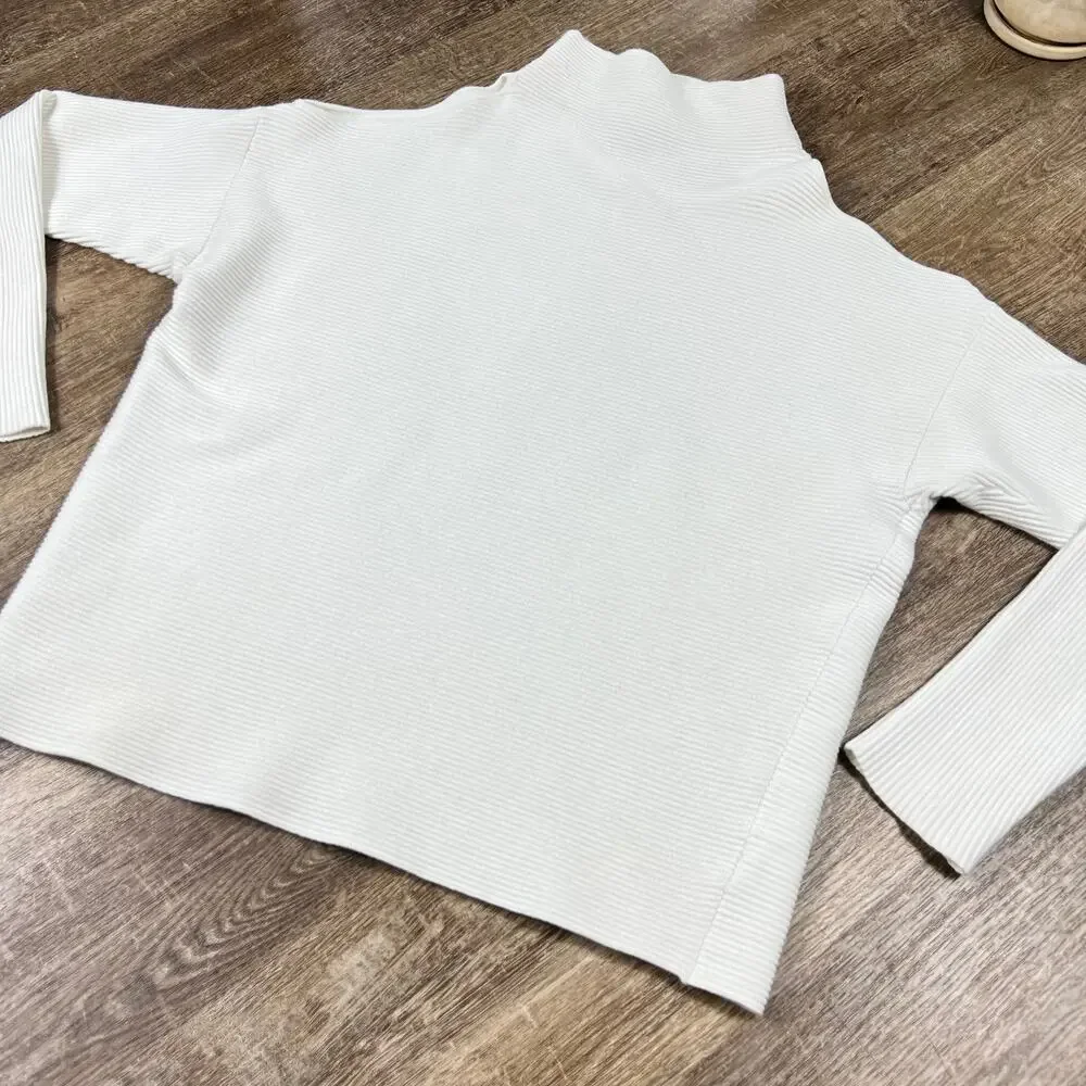 Intermix Ottoman Cold Shoulder Cream Off White Ribbed Knit Sweater